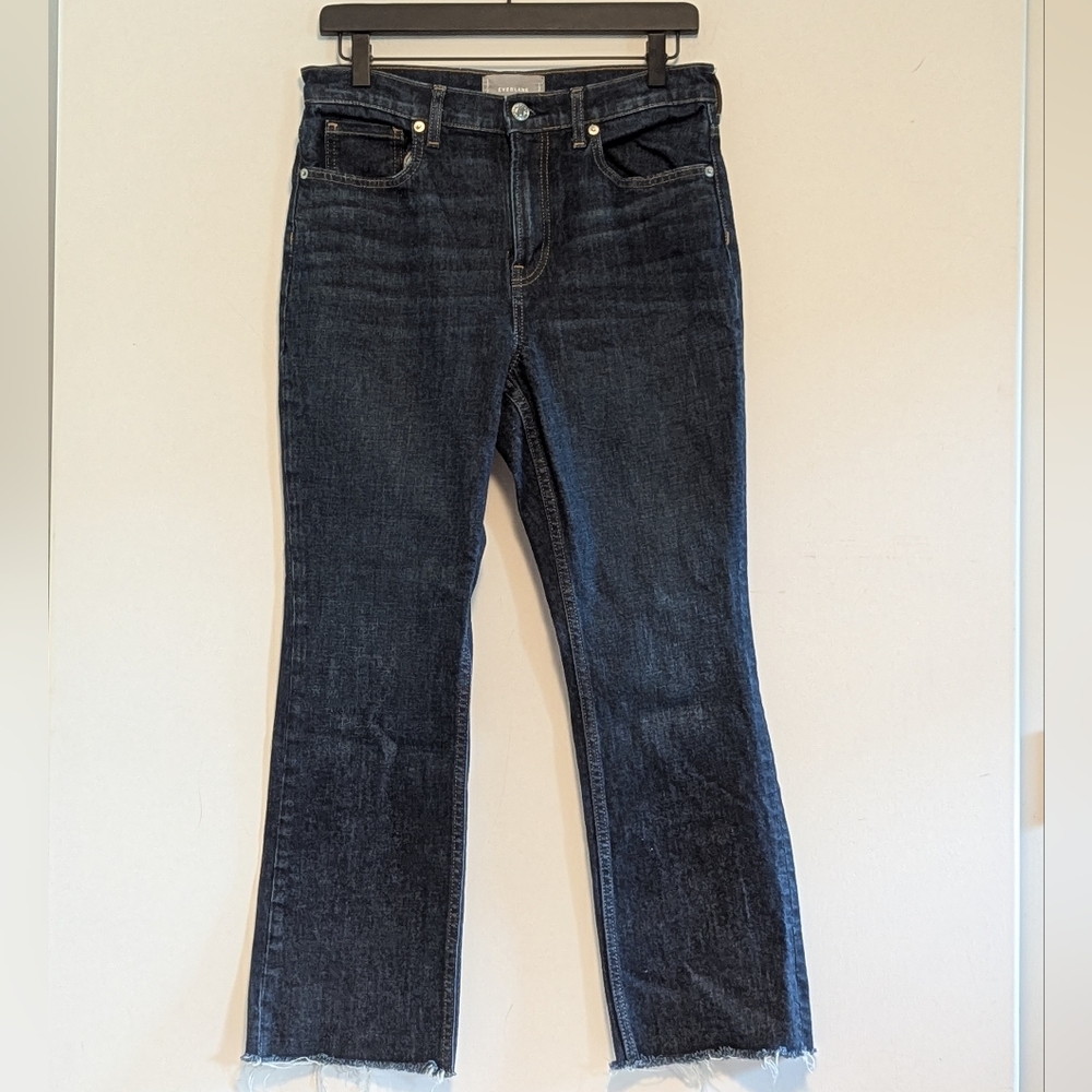 Everlane Dark Blue Straight Leg Jeans Women's 29 Regular Excel Used Raw Hem Nice